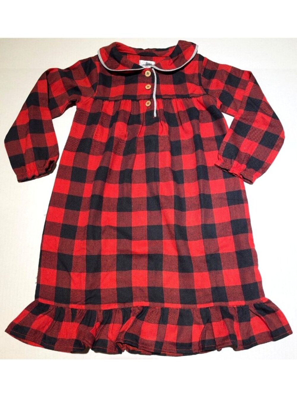 Mud Pie 2T 3T flannel nightgown red black buffalo check plaid Christmas Holiday